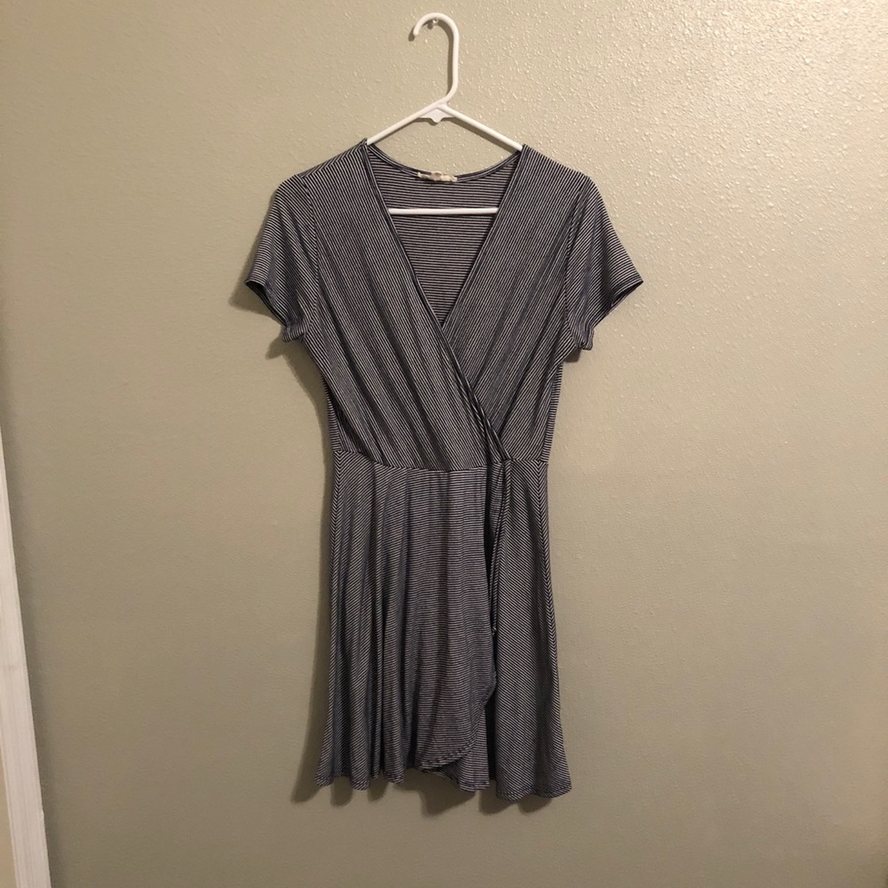 Short sleeve pinstripe navy and white dress